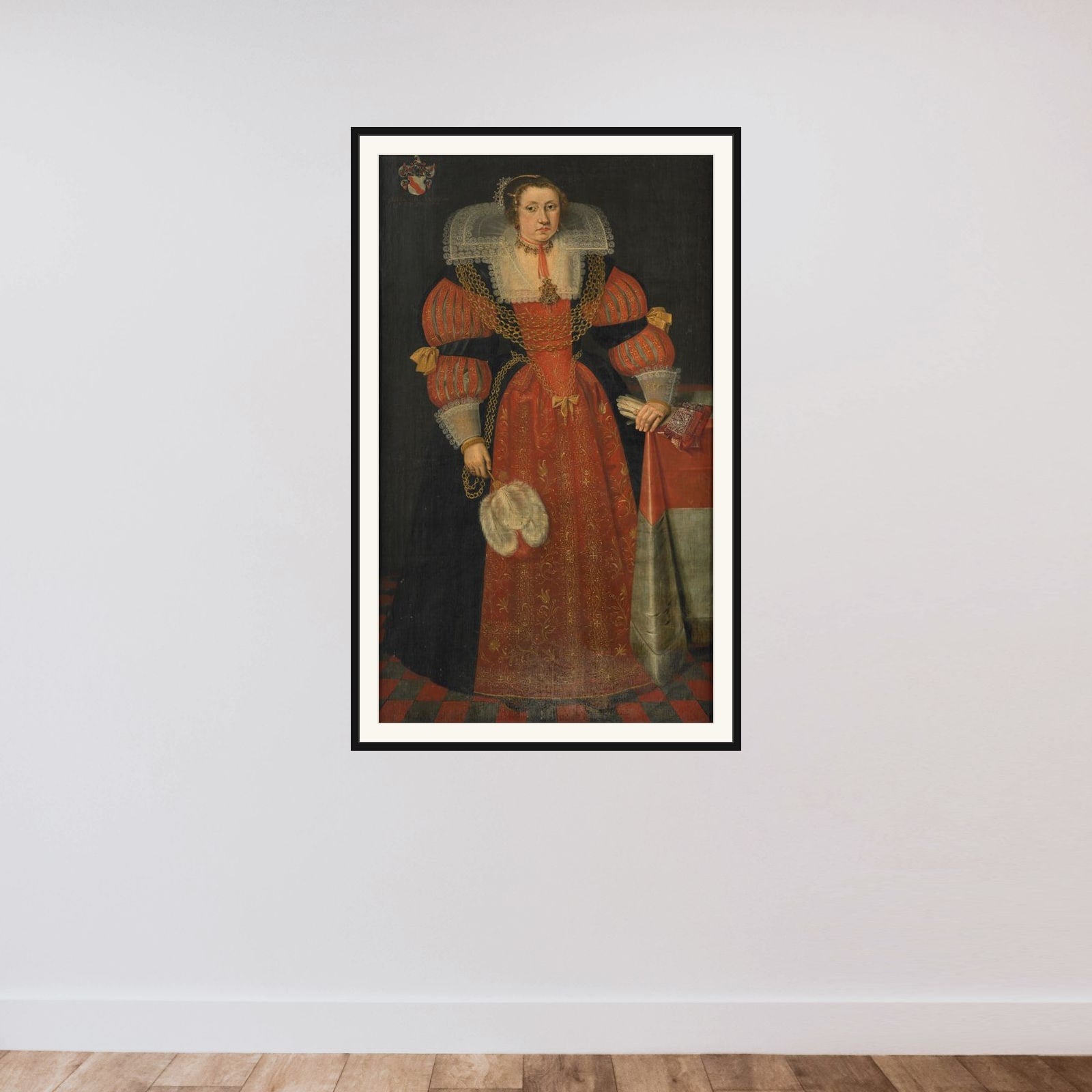 Portrait of Sophia de Vervou (c. 1613-71) framed — shown to scale
