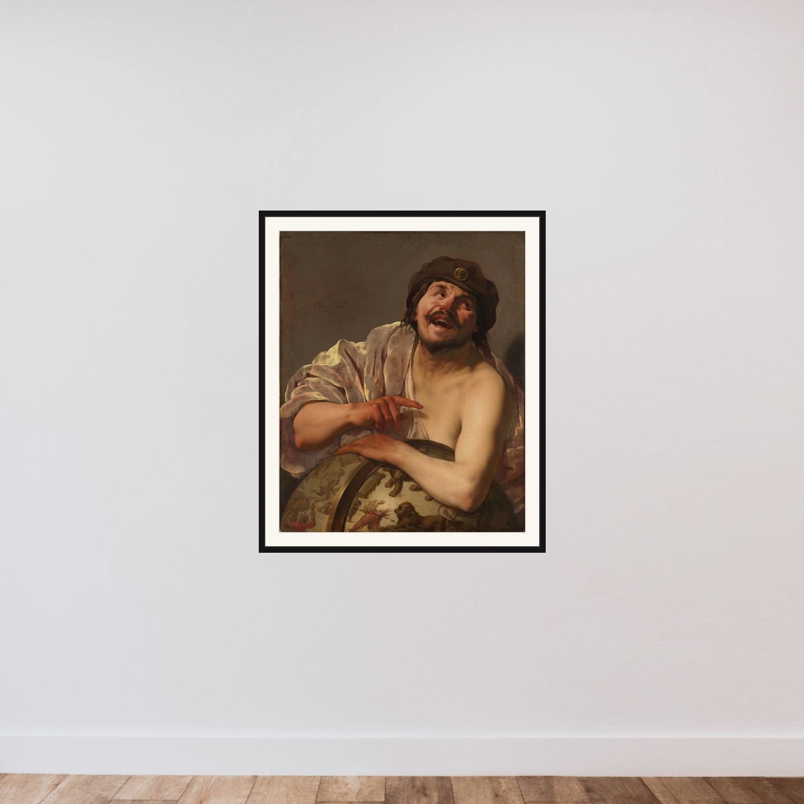 Democritus framed — shown to scale