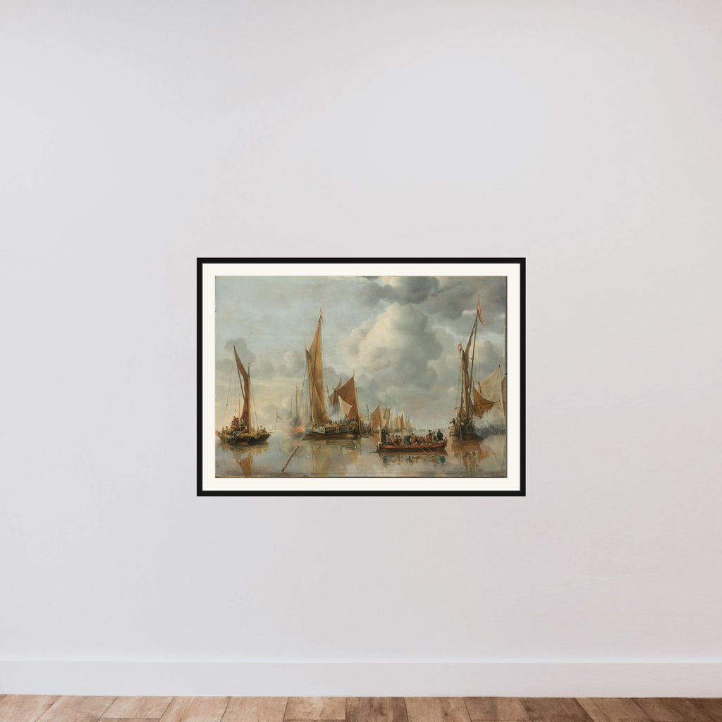 The Home Fleet Saluting the State Barge framed — shown to scale