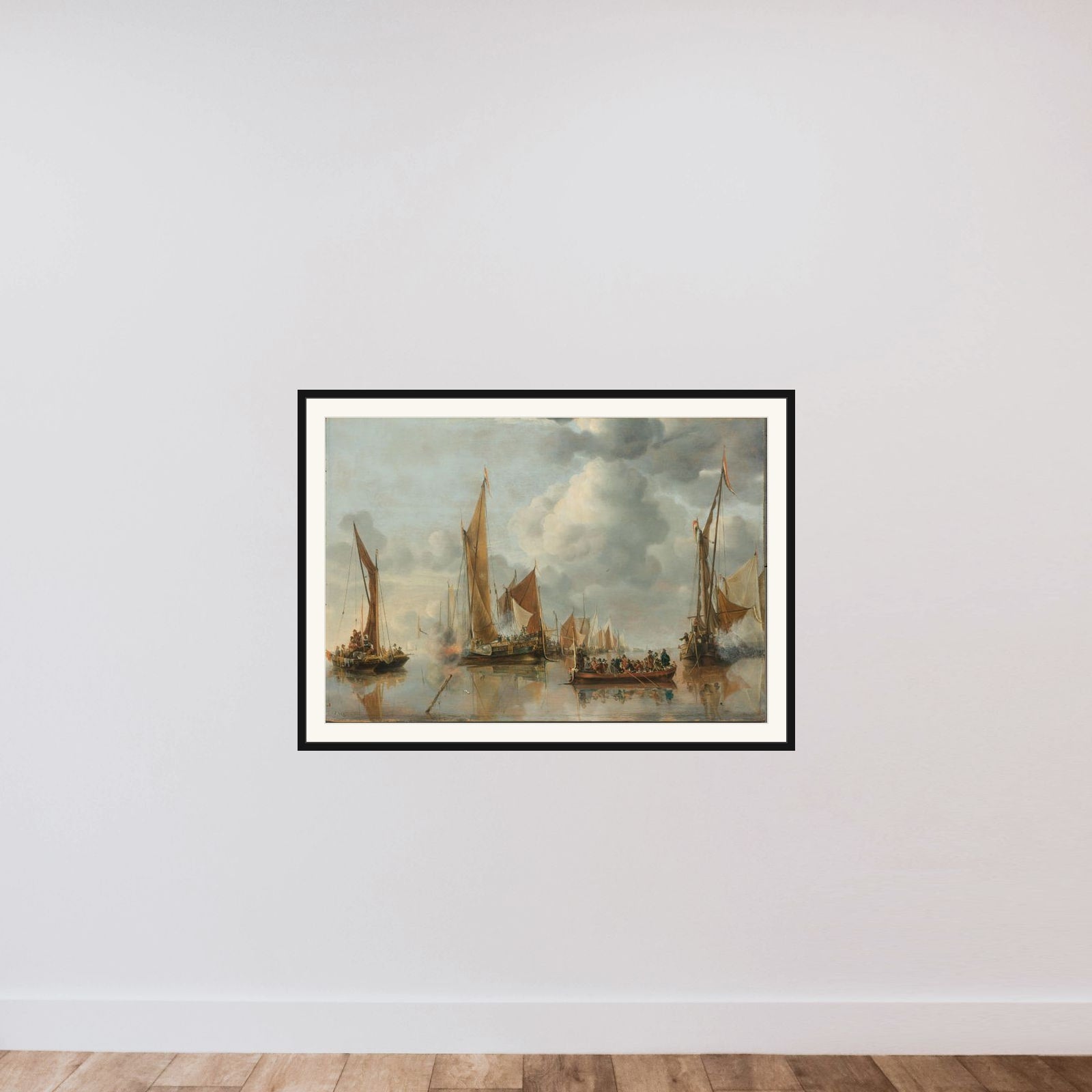 The Home Fleet Saluting the State Barge framed — shown to scale