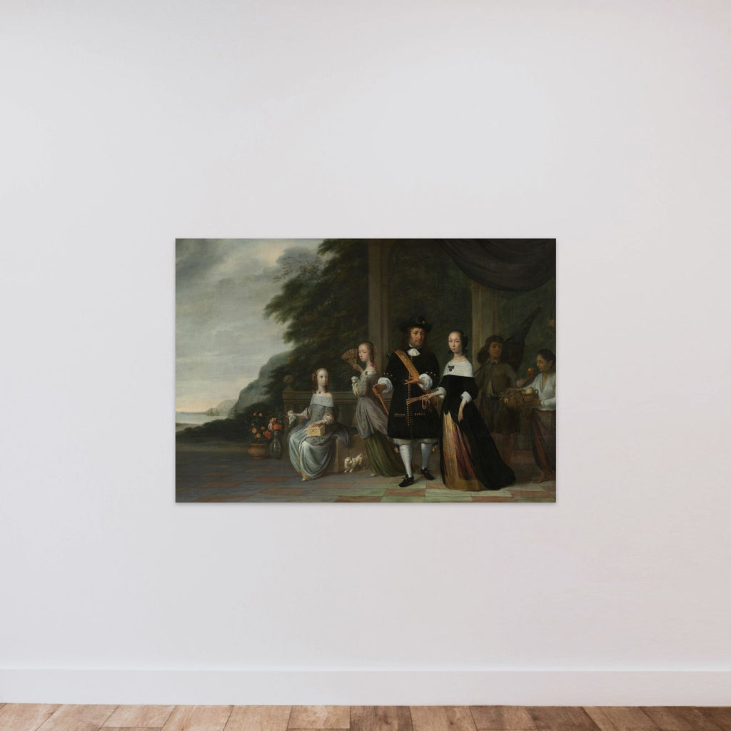 Pieter Cnoll. Senior Merchant of Batavia, his Wife Cornelia van Nijenroode and their Daughters Catharina (b. 1653) en Hester (b. 1659) unframed — shown to scale
