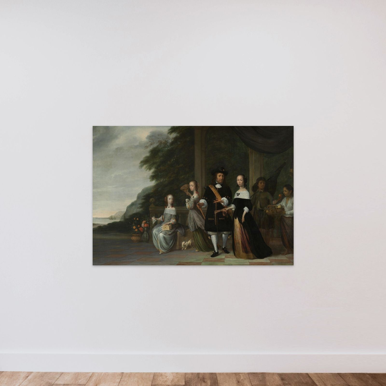 Pieter Cnoll. Senior Merchant of Batavia, his Wife Cornelia van Nijenroode and their Daughters Catharina (b. 1653) en Hester (b. 1659) unframed — shown to scale