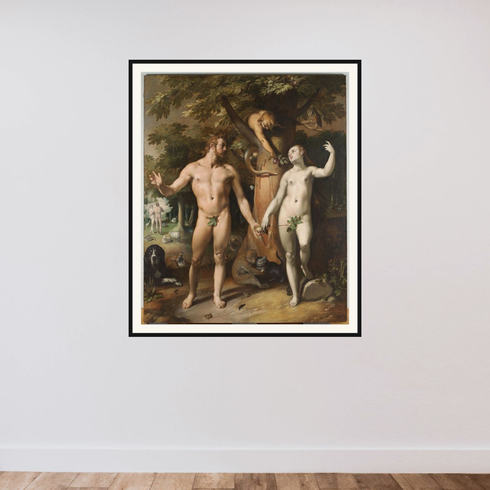The Fall of Man framed — shown to scale