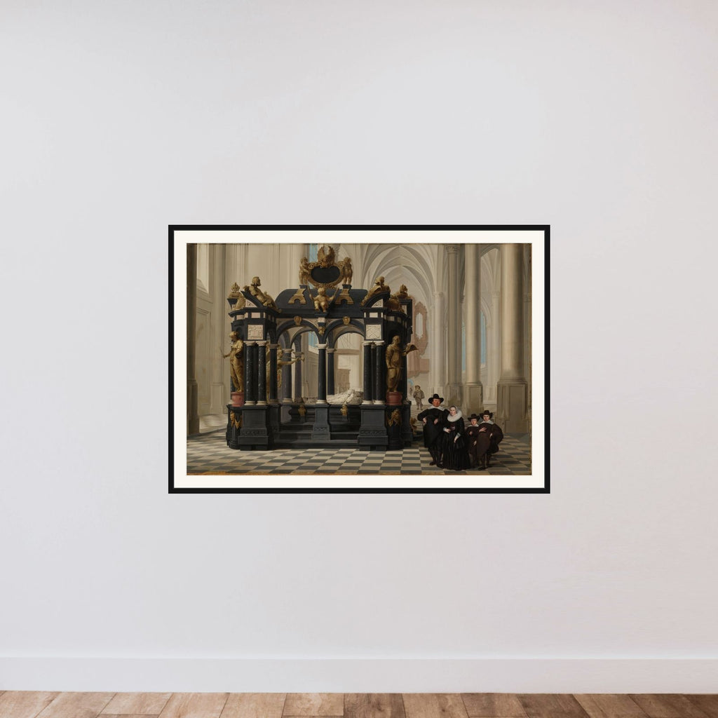 A Family beside the Tomb of Willem I (William the Silent) in the Nieuwe Kerk, Delft framed — shown to scale