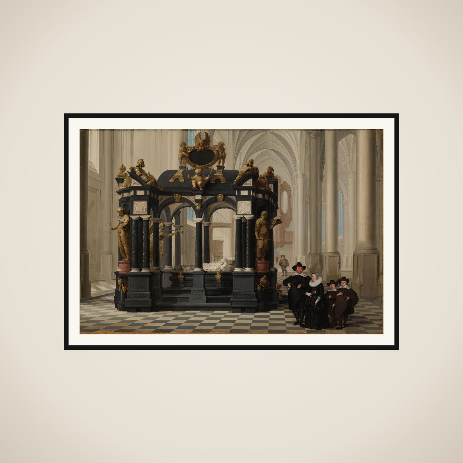 A Family beside the Tomb of Willem I (William the Silent) in the Nieuwe Kerk, Delft framed