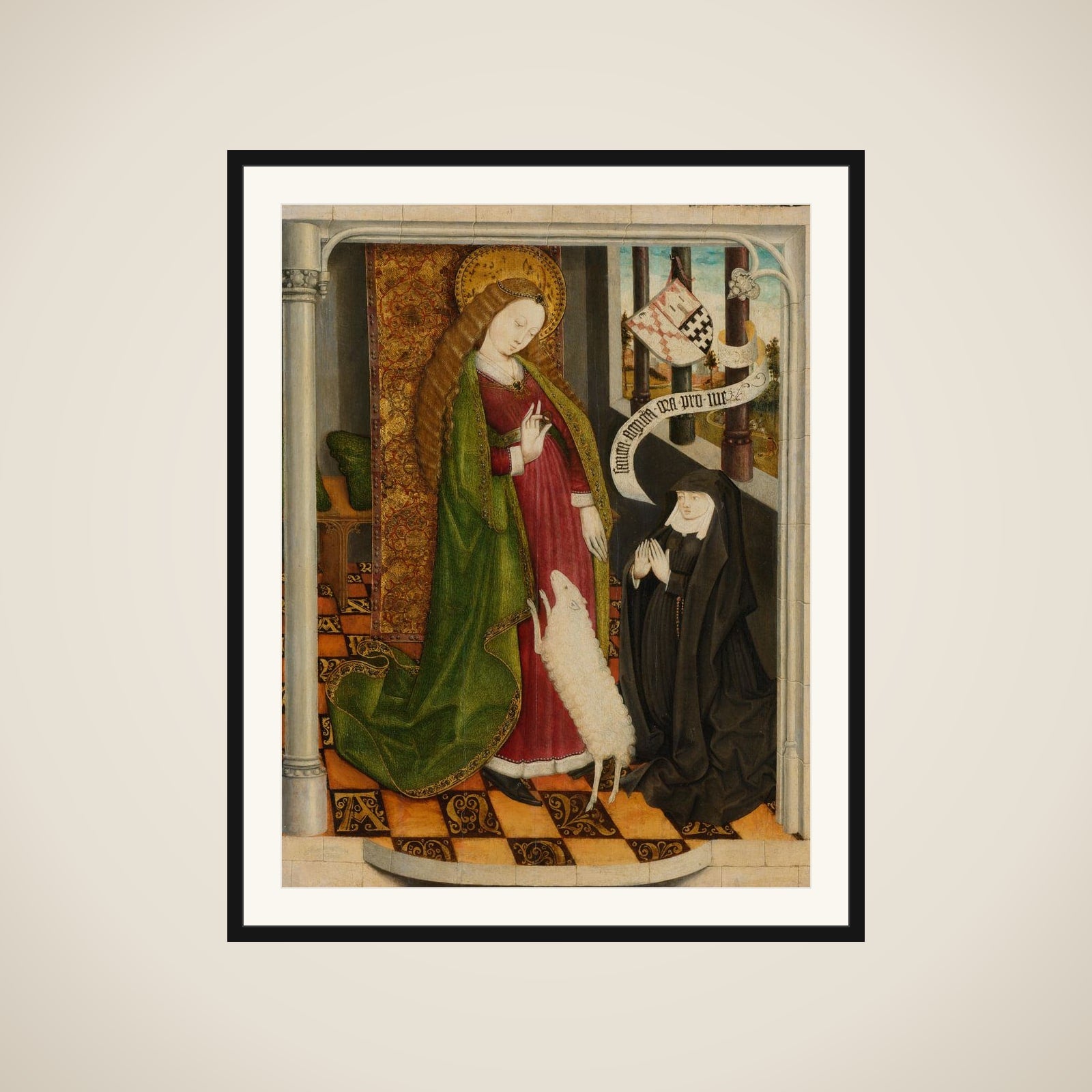Geertruy Haeck Kneeling in Prayer before Saint Agnes framed