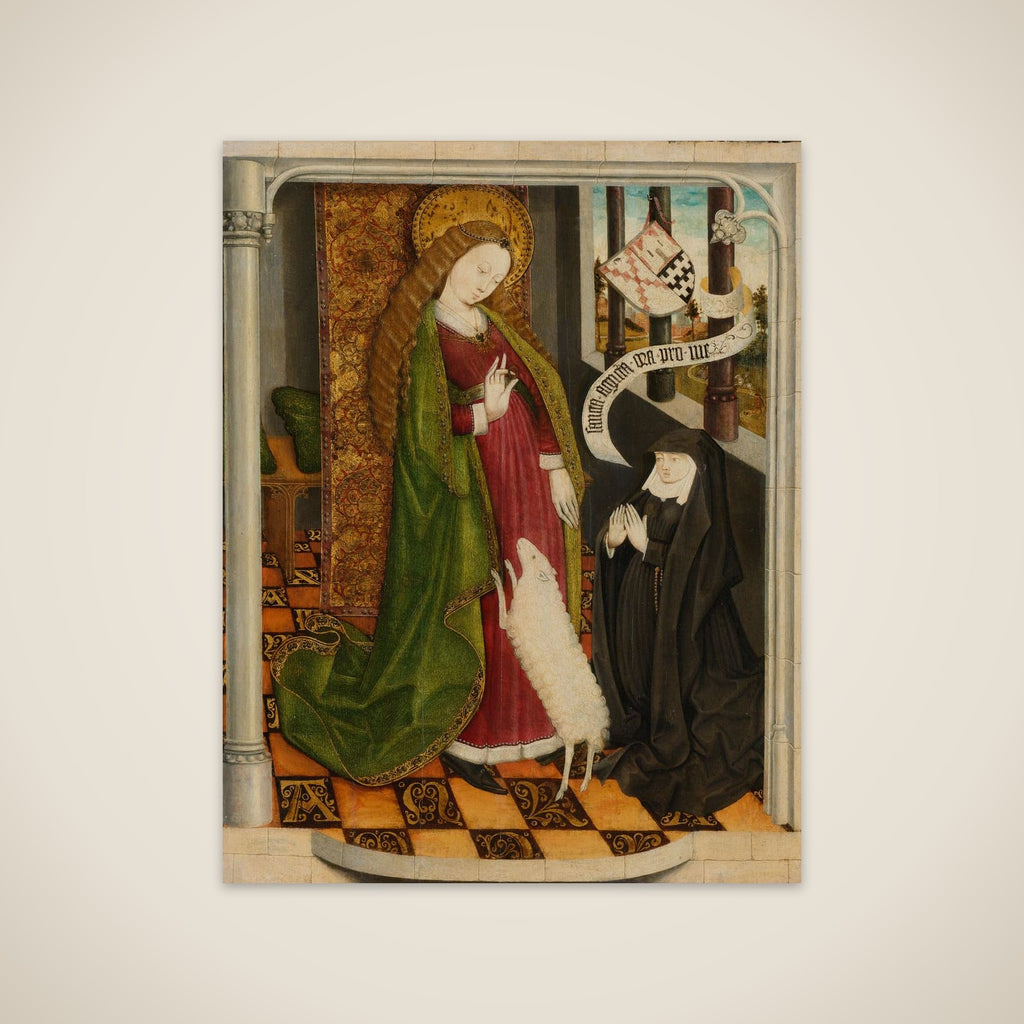 Geertruy Haeck Kneeling in Prayer before Saint Agnes unframed print