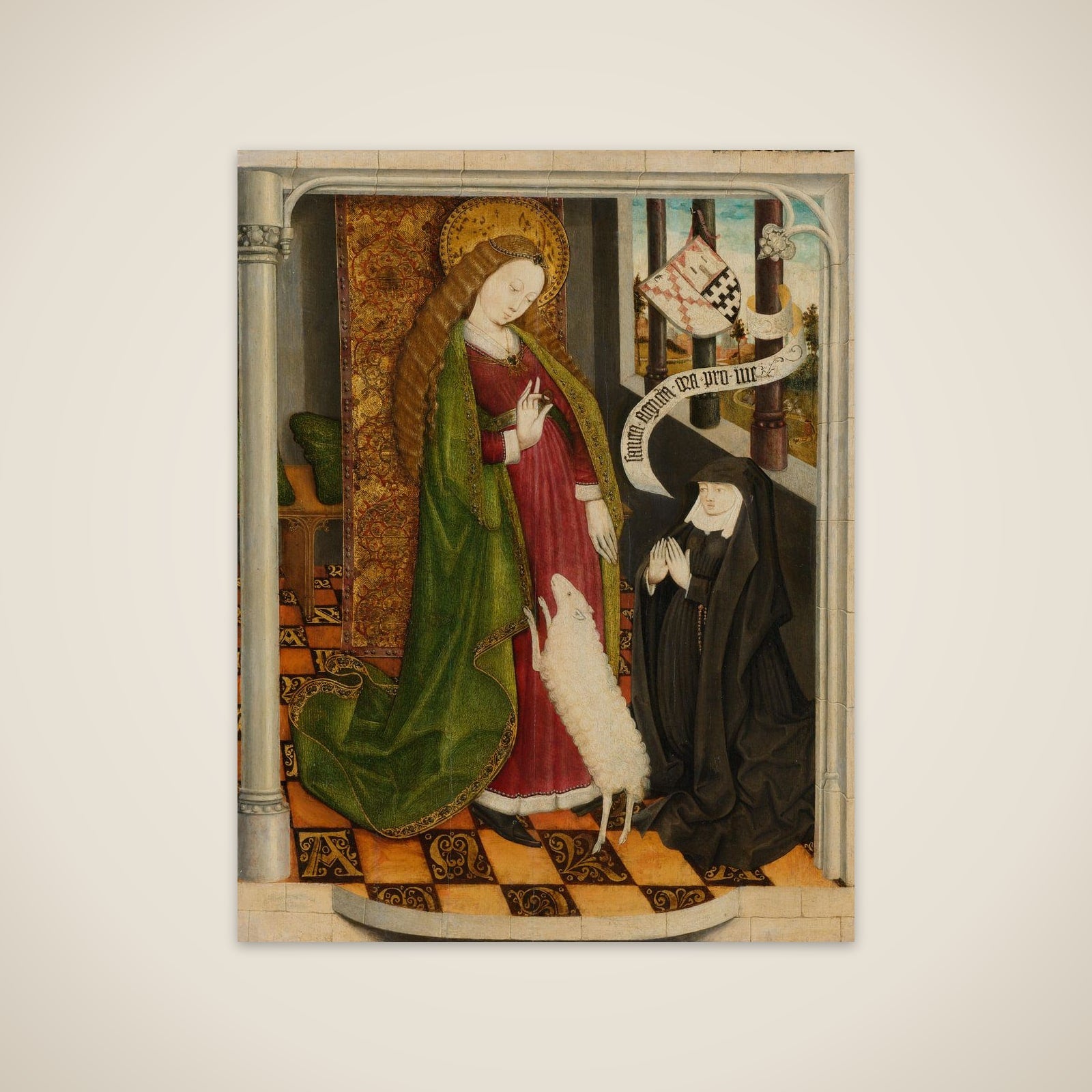 Geertruy Haeck Kneeling in Prayer before Saint Agnes unframed print