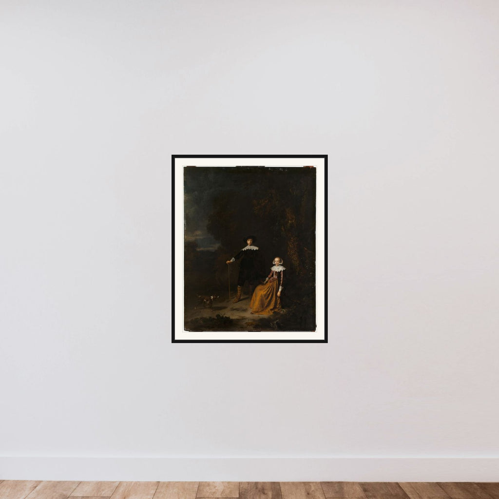 Portrait of a couple, thought to be Adriaen Wittert van der Aa and Maria Knotter framed — shown to scale
