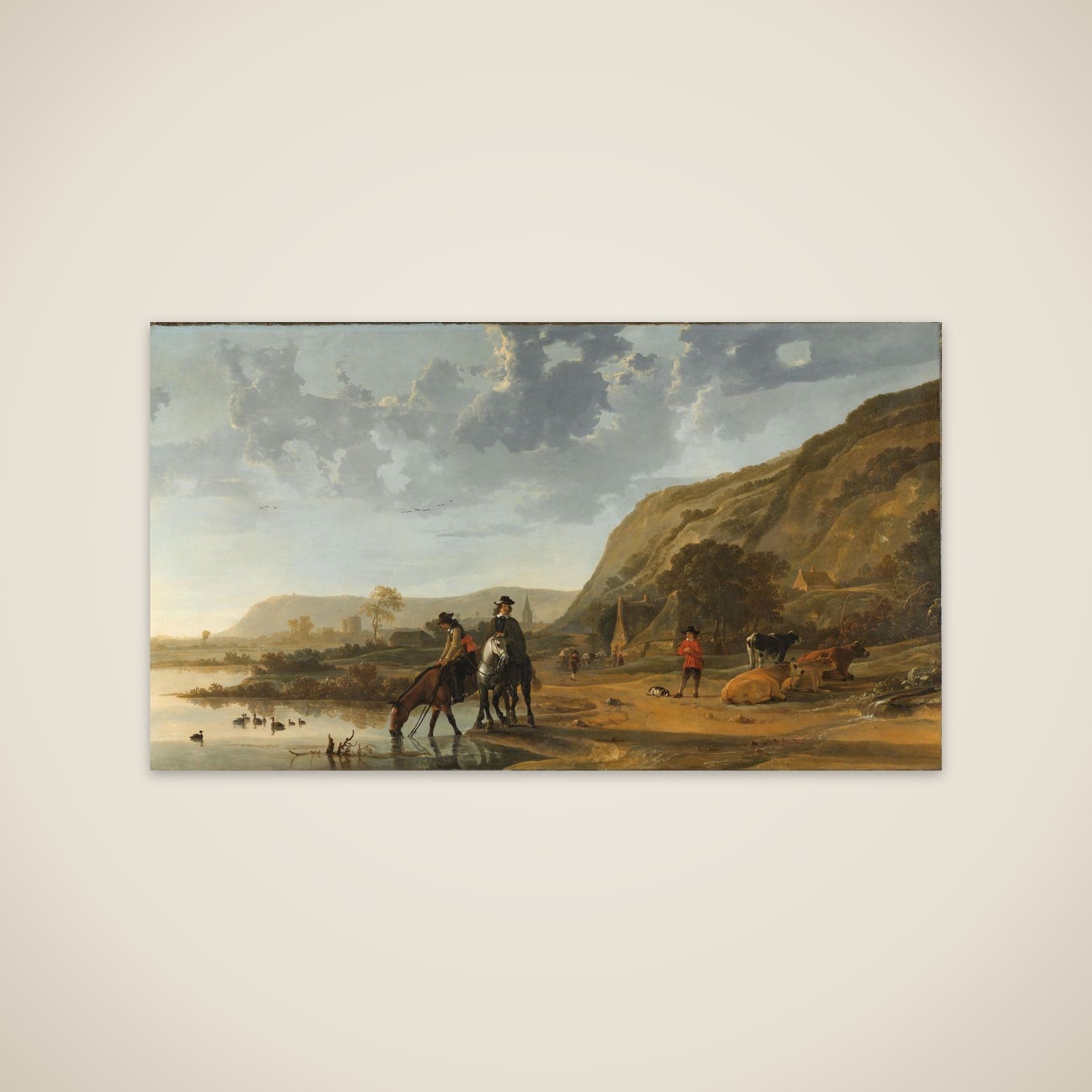 River Landscape near Nijmegen with Riders Watering their Horses unframed print