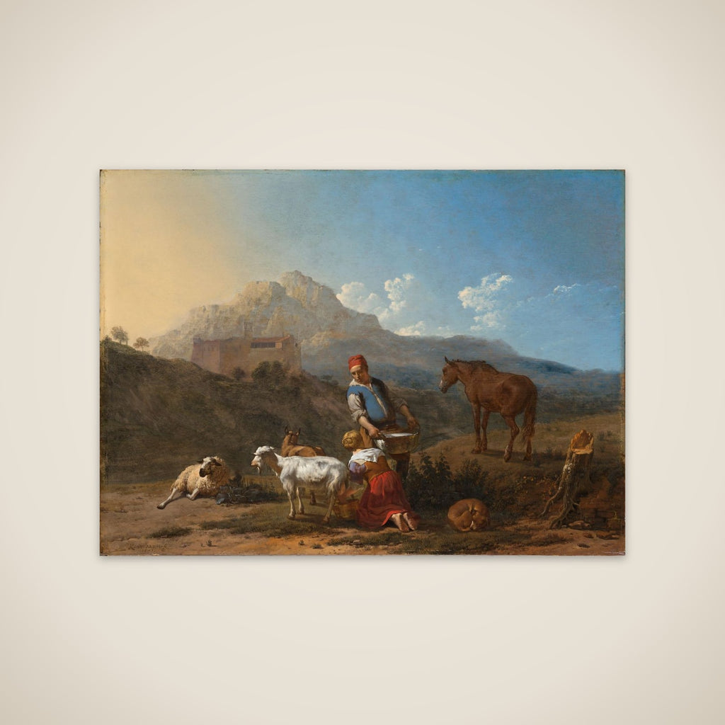 Italian Landscape with Girl milking a Goat unframed print