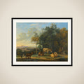 Landscape with two Donkeys, goats and Pigs framed