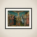 Christ on the Cross, with Mary, John, Mary Magdalene and Sts Cecilia and Barbara (left) and Peter, Francis and Jerome (right) framed