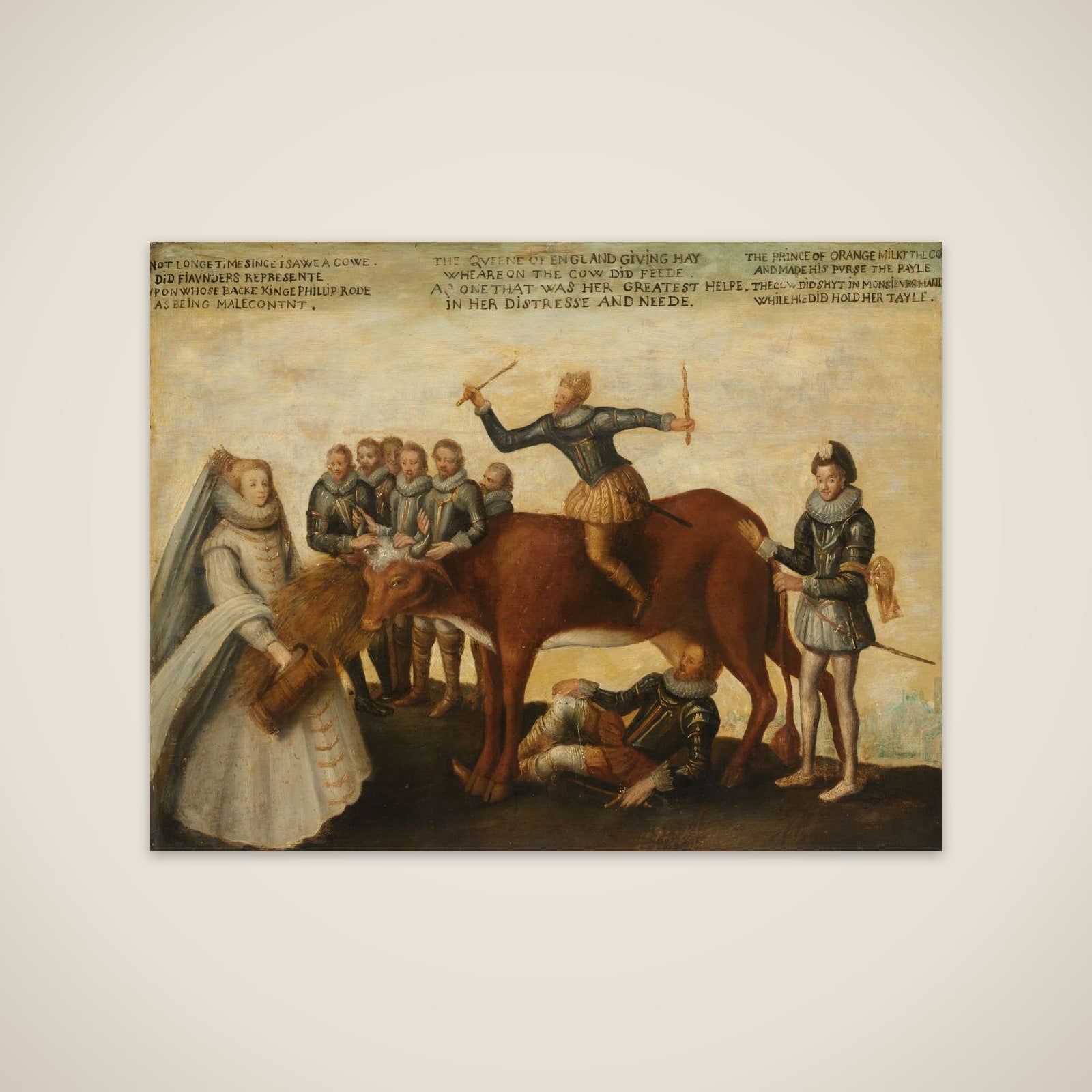 The Dairy Cow: The Dutch Provinces, Revolting against the Spanish King Philip II, Are Led by Prince William of Orange, The States General Entreat Queen Elizabeth I for Aid unframed print