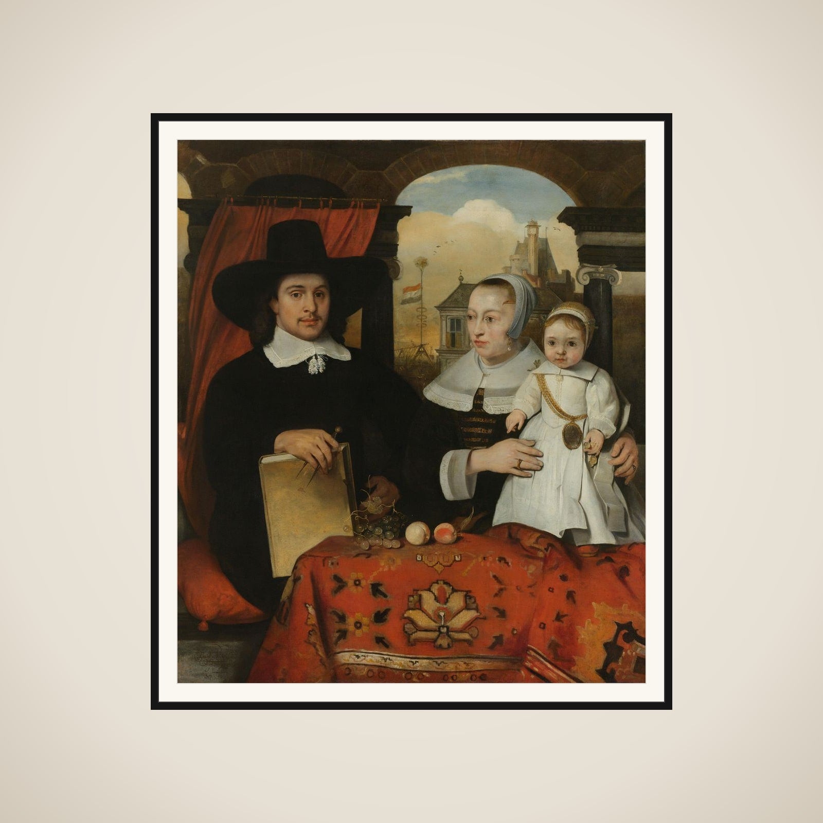 Willem van der Helm (c 1625-75), Municipal Architect of Leiden, with his Wife Belytgen Cornelisdr van der Schelt (d 1661) and their Son Leendert (1622-64) framed