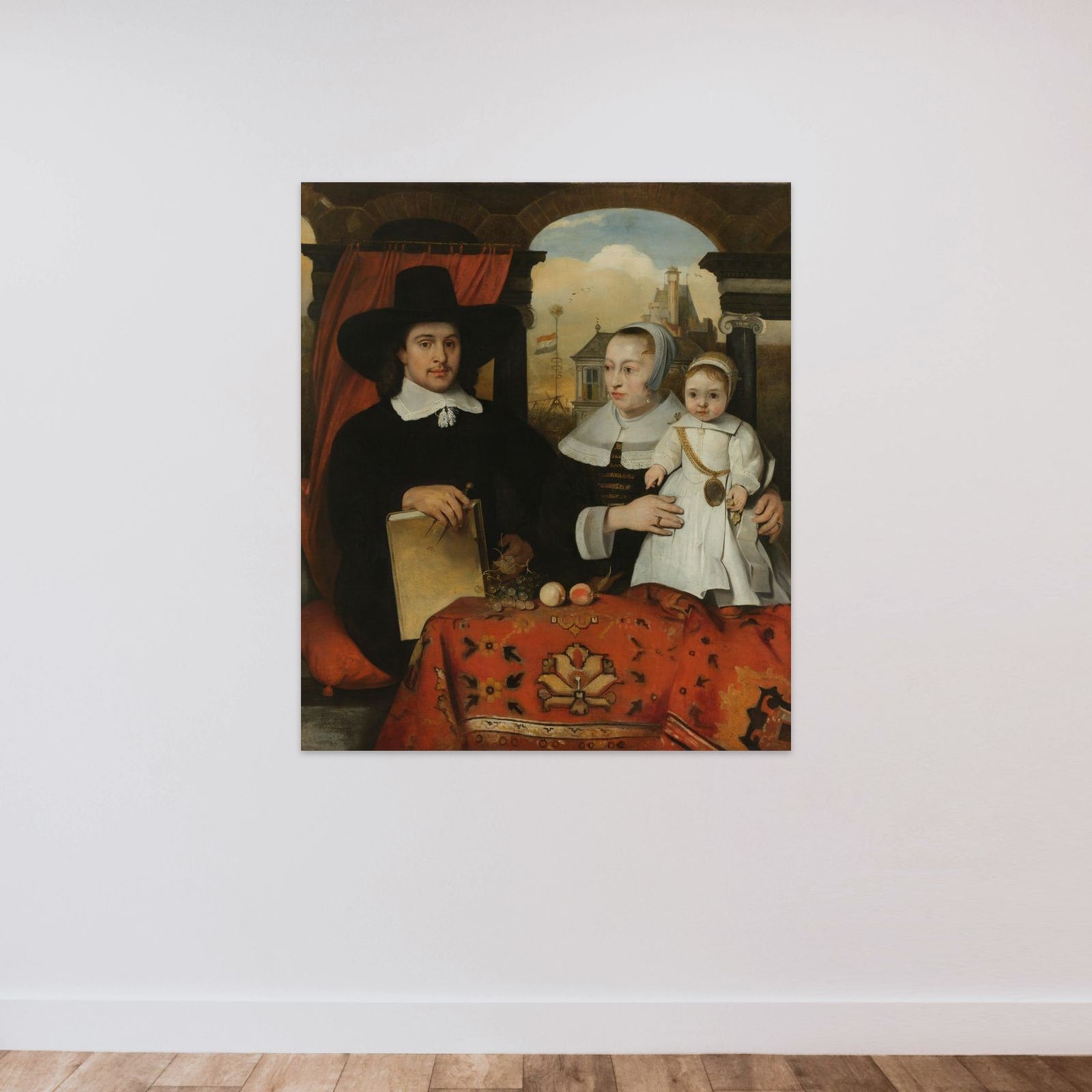 Willem van der Helm (c 1625-75), Municipal Architect of Leiden, with his Wife Belytgen Cornelisdr van der Schelt (d 1661) and their Son Leendert (1622-64) unframed — shown to scale