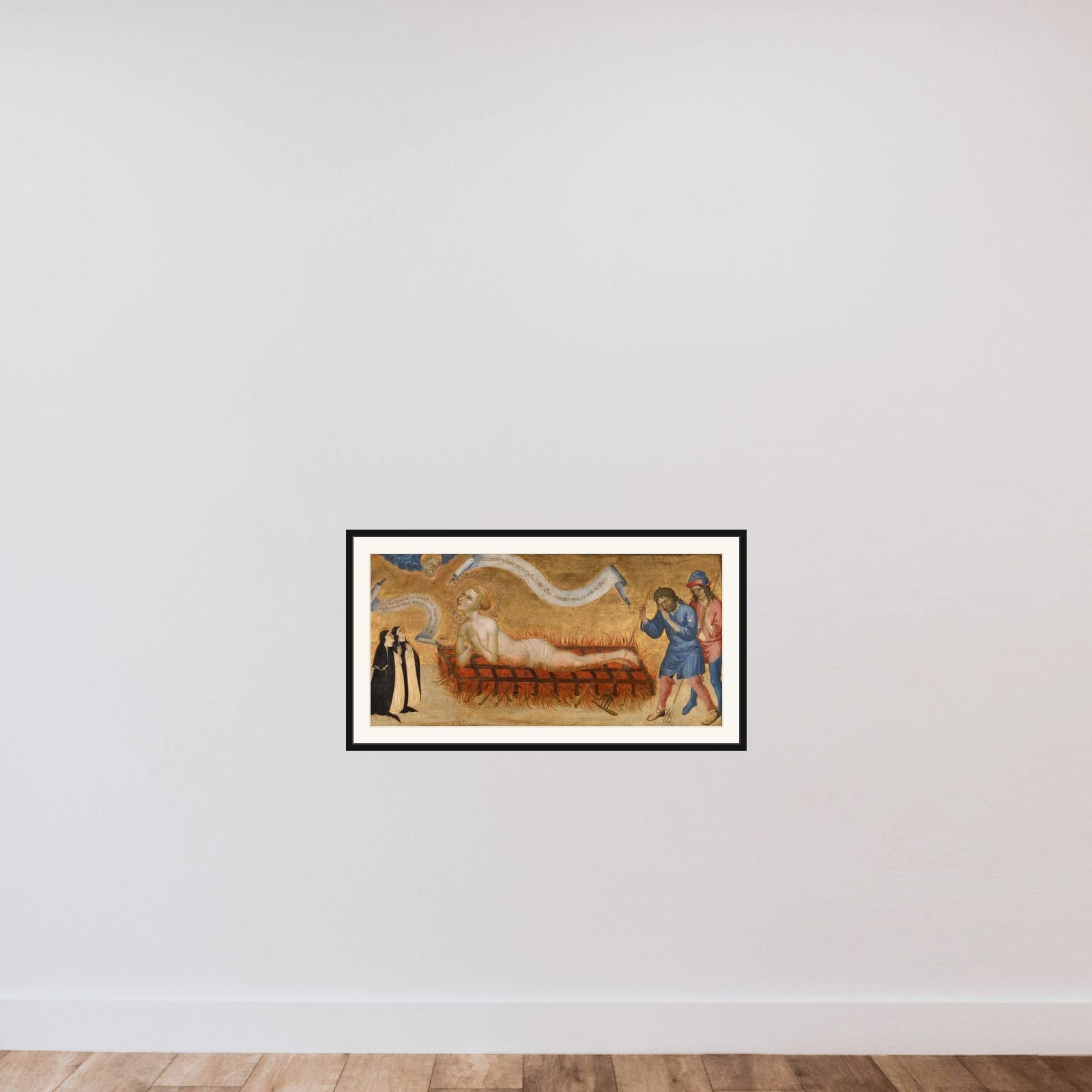 Martyrdom of Saint Lawrence, with Two Benedictine Nuns framed — shown to scale