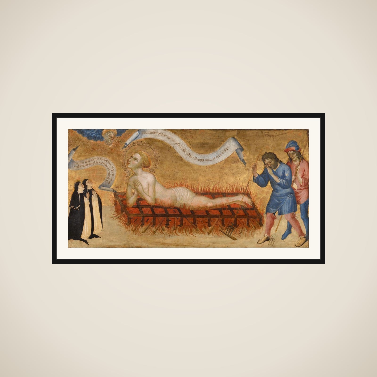 Martyrdom of Saint Lawrence, with Two Benedictine Nuns framed