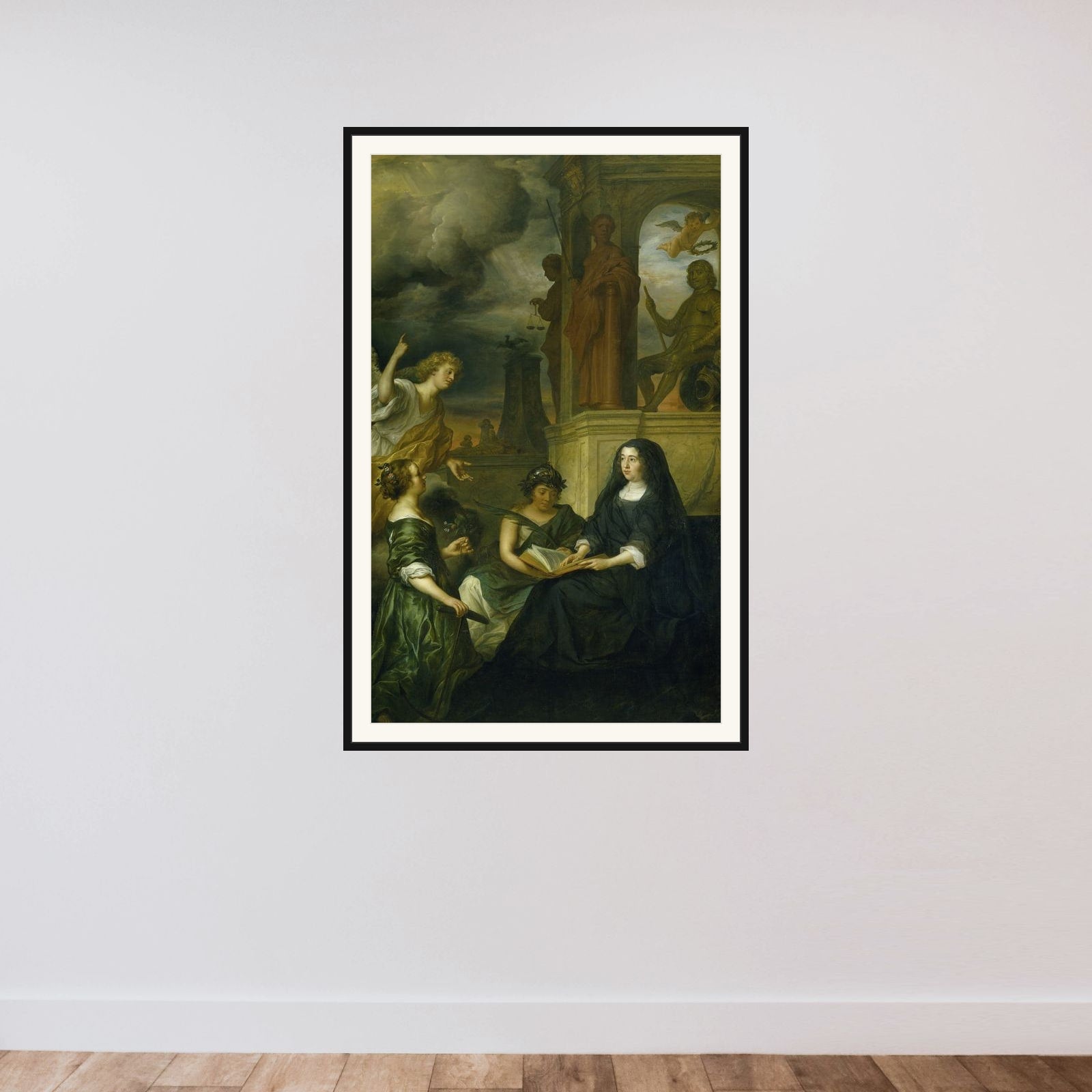 Allegory on the Memory of Frederik Hendrik (1584-1647), Prince of Orange, with the Portrait of his Widow Amalia van Solms framed — shown to scale