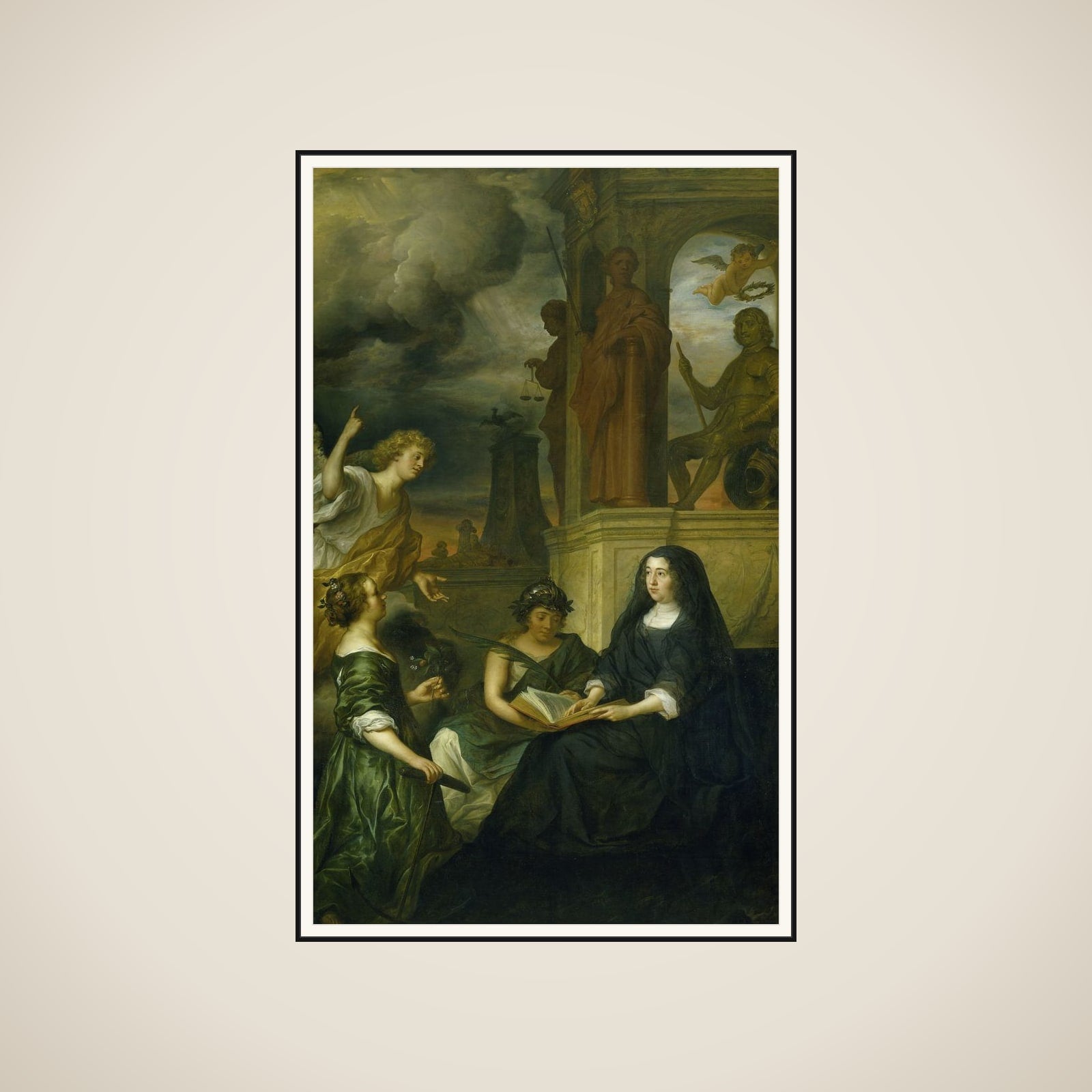 Allegory on the Memory of Frederik Hendrik (1584-1647), Prince of Orange, with the Portrait of his Widow Amalia van Solms framed