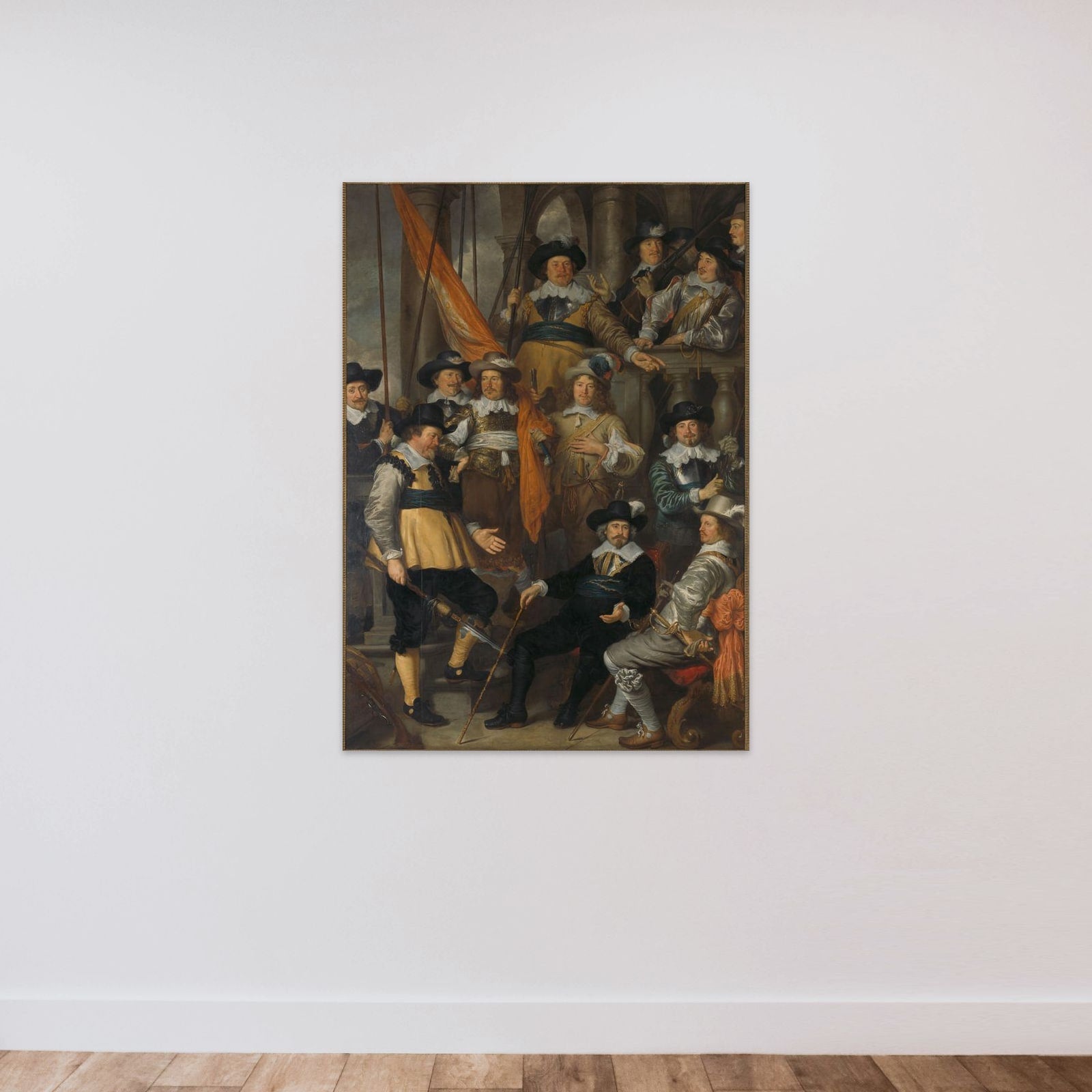 Officers and Other Civic Guardsmen of District XVIII in Amsterdam, under the Command of Captain Albert Dircksz Bas and Lieutenant Lucas Pietersz Conijn unframed — shown to scale