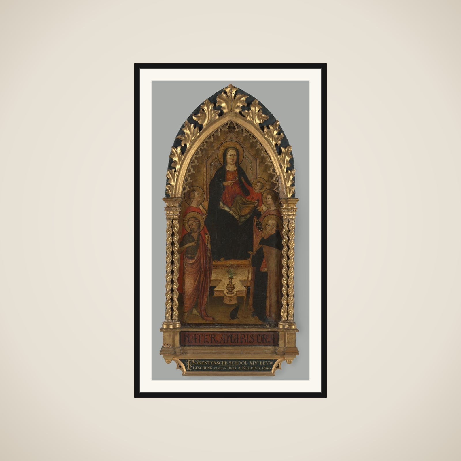 Virgin and Child Enthroned with Four Saints, Saints John the Baptist, Antony Abbot, Elizabeth of Hungary, a female saint framed