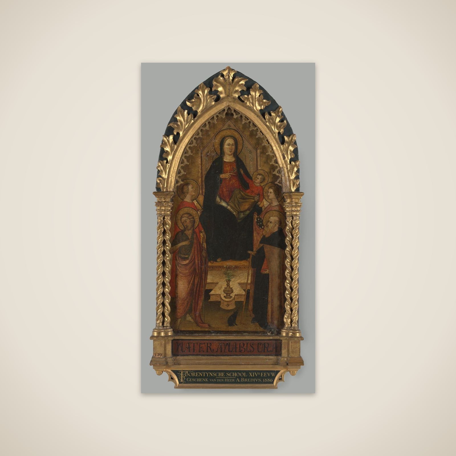 Virgin and Child Enthroned with Four Saints, Saints John the Baptist, Antony Abbot, Elizabeth of Hungary, a female saint unframed print
