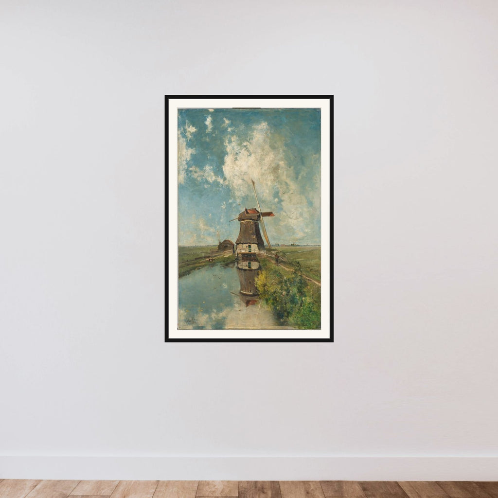 A Windmill on a Polder Waterway, Known as ‘In the Month of July’ framed — shown to scale