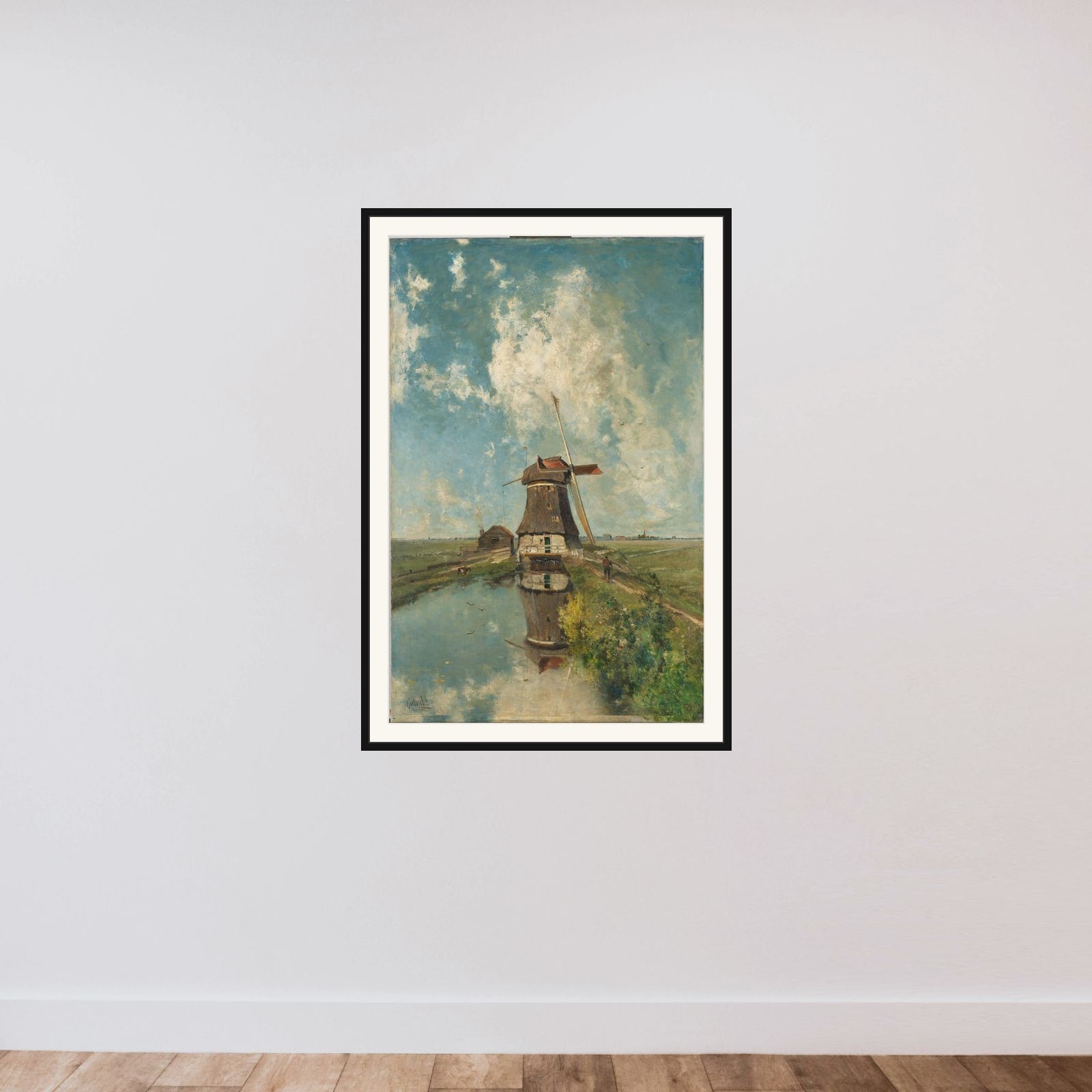 A Windmill on a Polder Waterway, Known as ‘In the Month of July’ framed — shown to scale
