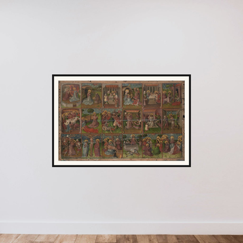 Scenes from the life of Christ framed — shown to scale