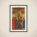 Christ on the Cross with Mary, Sts Mary Magdalene, John the Baptist, Ambrose of Milan (?) and Francis of Assisi framed