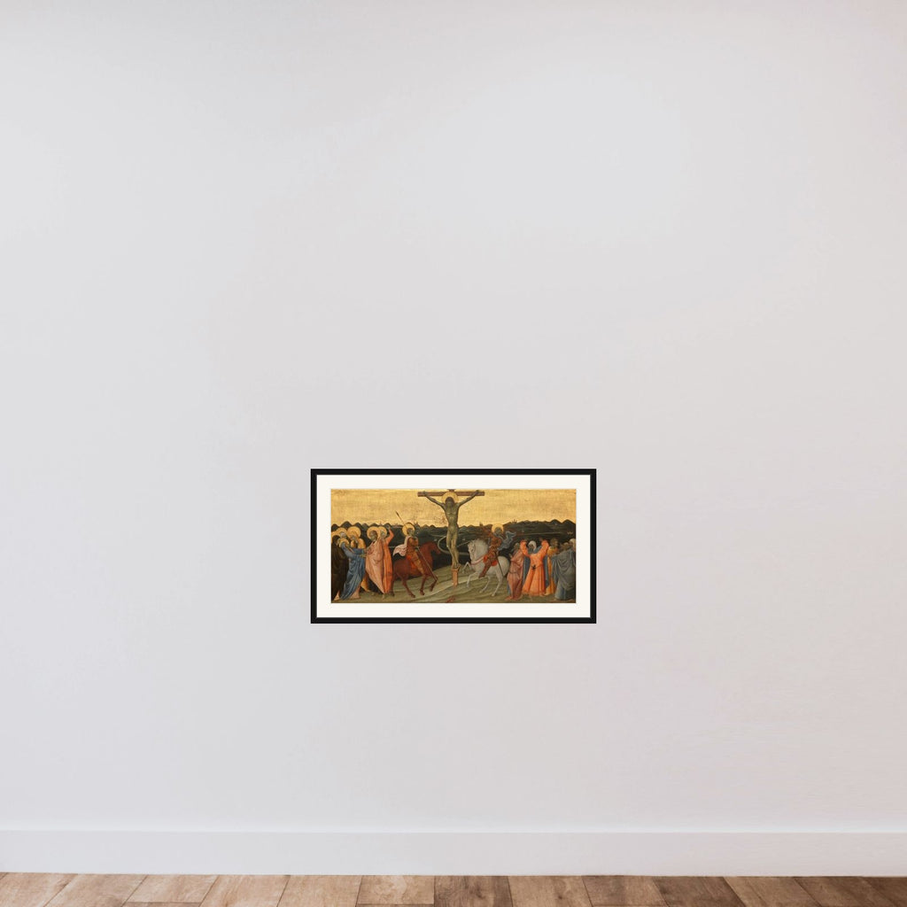 The Crucifixion with Mary, John, Mary Magdalene, St Longinus and the Converted Centurion framed — shown to scale