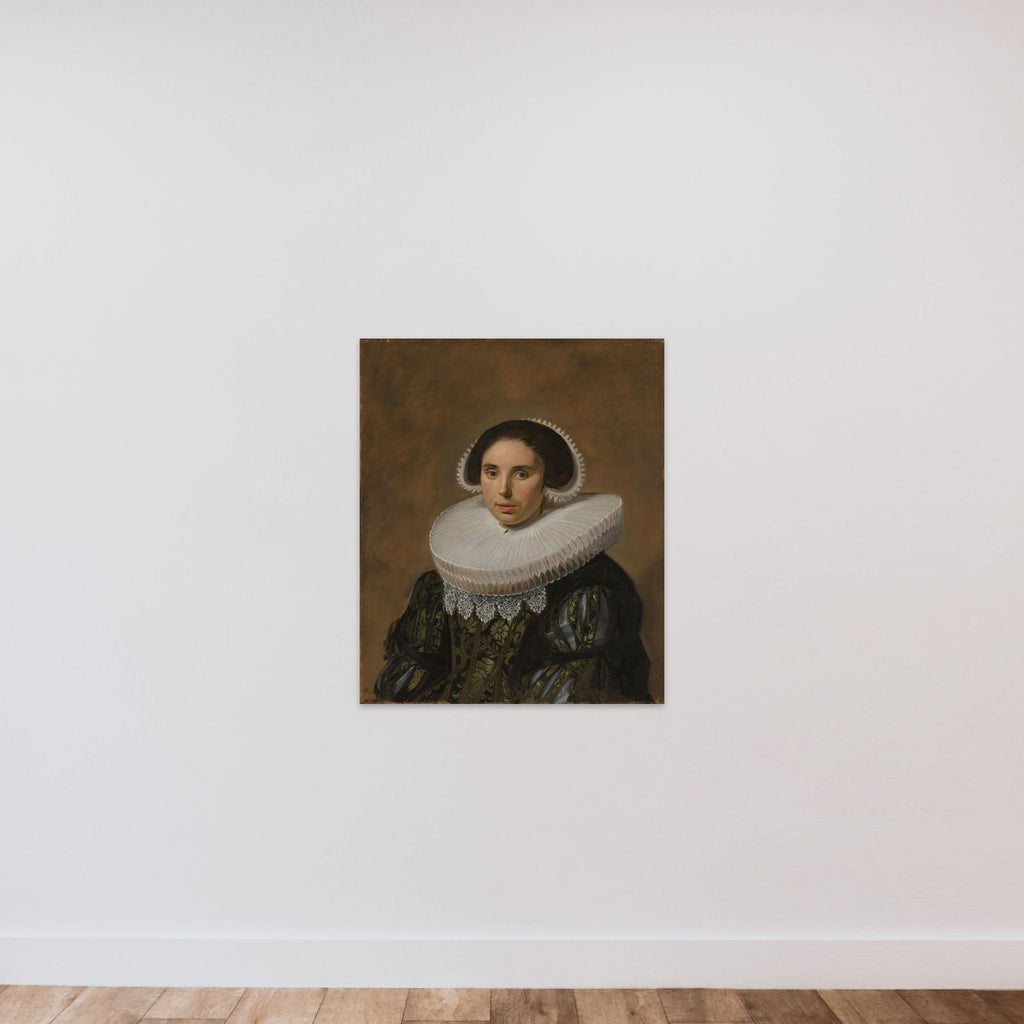 Portrait of a Woman, possibly Sara Wolphaerts van Diemen (1594-1667), second Wife of Nicolaes Hasselaer unframed — shown to scale