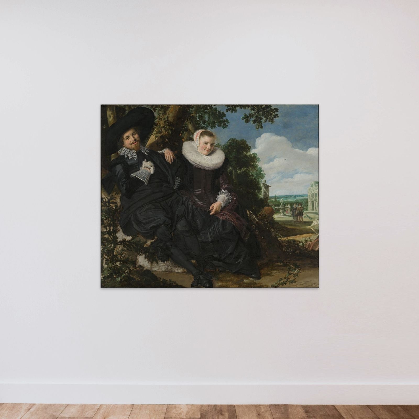 Marriage Portrait of Isaac Abrahamsz Massa (1586-1643) and Beatrix van der Laen (1592-1639), married in Haarlem on 25 April 1622 unframed — shown to scale