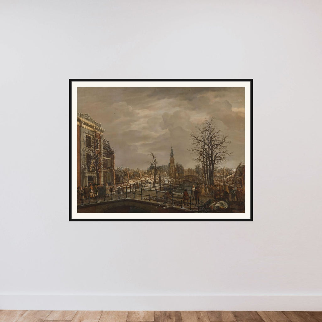 The Rapenburg, Leiden, Three Days after the Explosion of a Powder Ship on 12 January 1807 framed — shown to scale