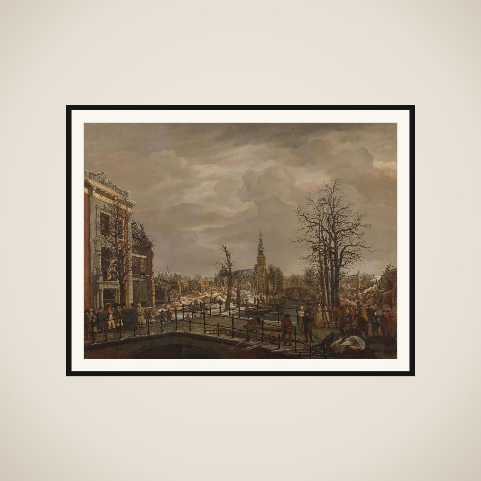 The Rapenburg, Leiden, Three Days after the Explosion of a Powder Ship on 12 January 1807 framed