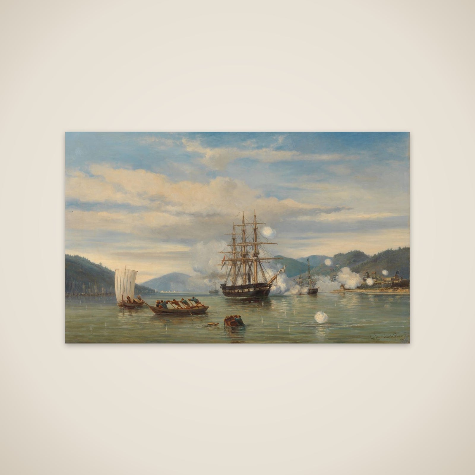 HMS 'Medusa' Forcing the Passage through Shimonoseki Strait between Kyushu and Honshu, September 1864 unframed print