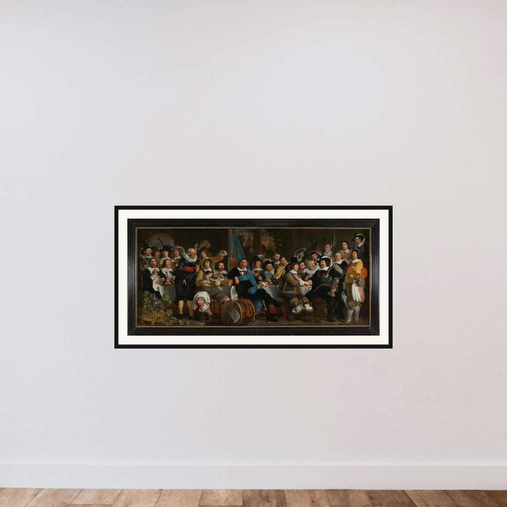 The Celebration of the Peace of Münster, 18 June 1648, in the Headquarters of the Crossbowmen's Civic Guard (St George Guard), Amsterdam framed — shown to scale