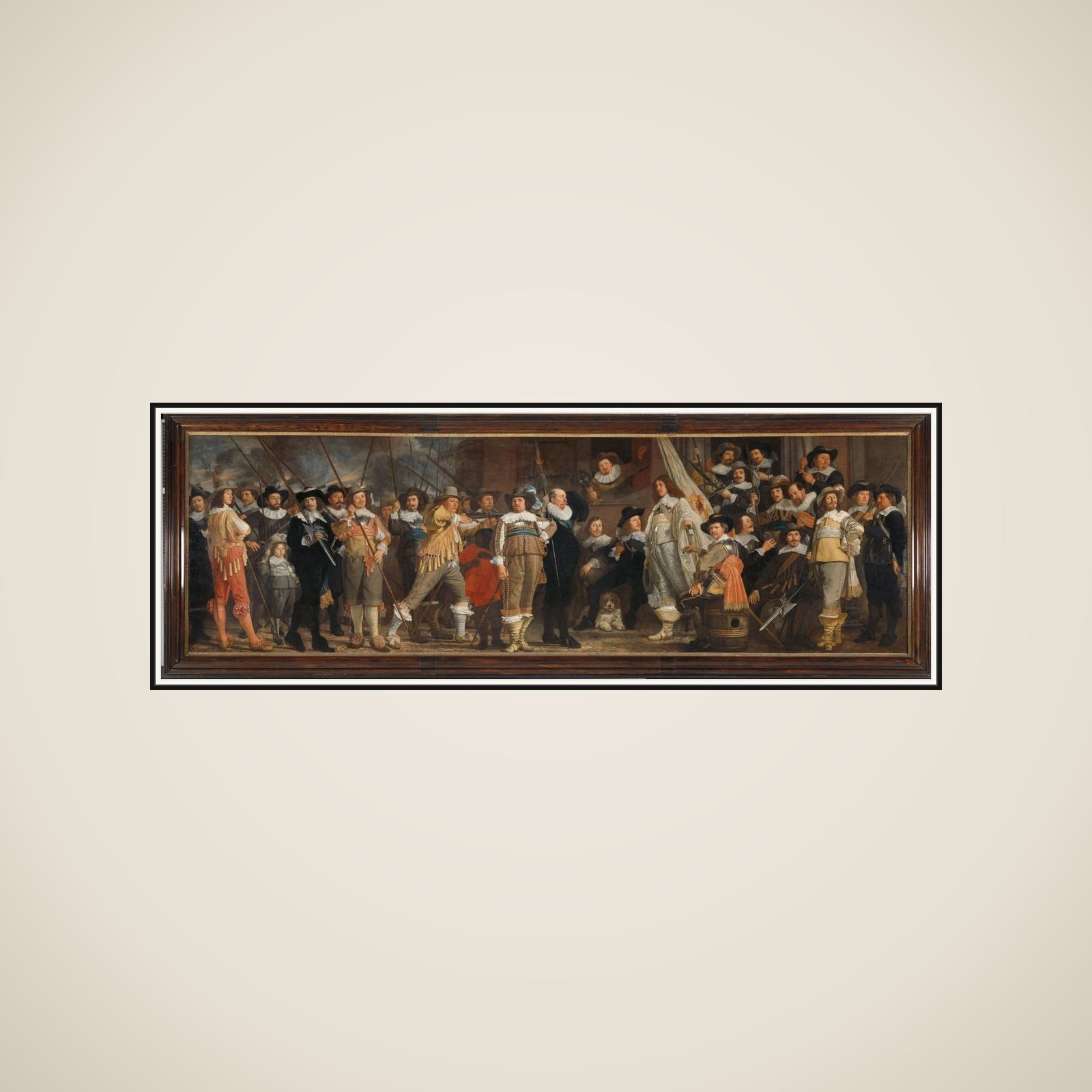 The Company of Captain Roelof Bicker and Lieutenant Jan Michielsz Blaeuw in front of the De Haan Brewery at the Corner of the Geldersekade and the Boomsloot (called the Lastage) framed