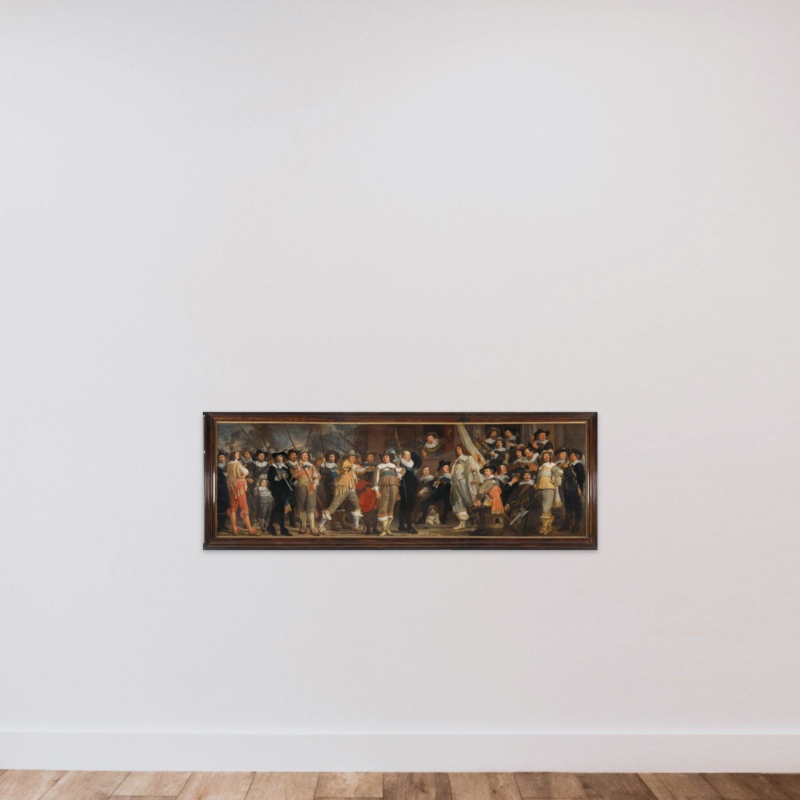 The Company of Captain Roelof Bicker and Lieutenant Jan Michielsz Blaeuw in front of the De Haan Brewery at the Corner of the Geldersekade and the Boomsloot (called the Lastage) unframed — shown to scale