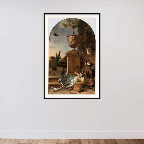 A Hunter's Bag on a Terrace framed — shown to scale