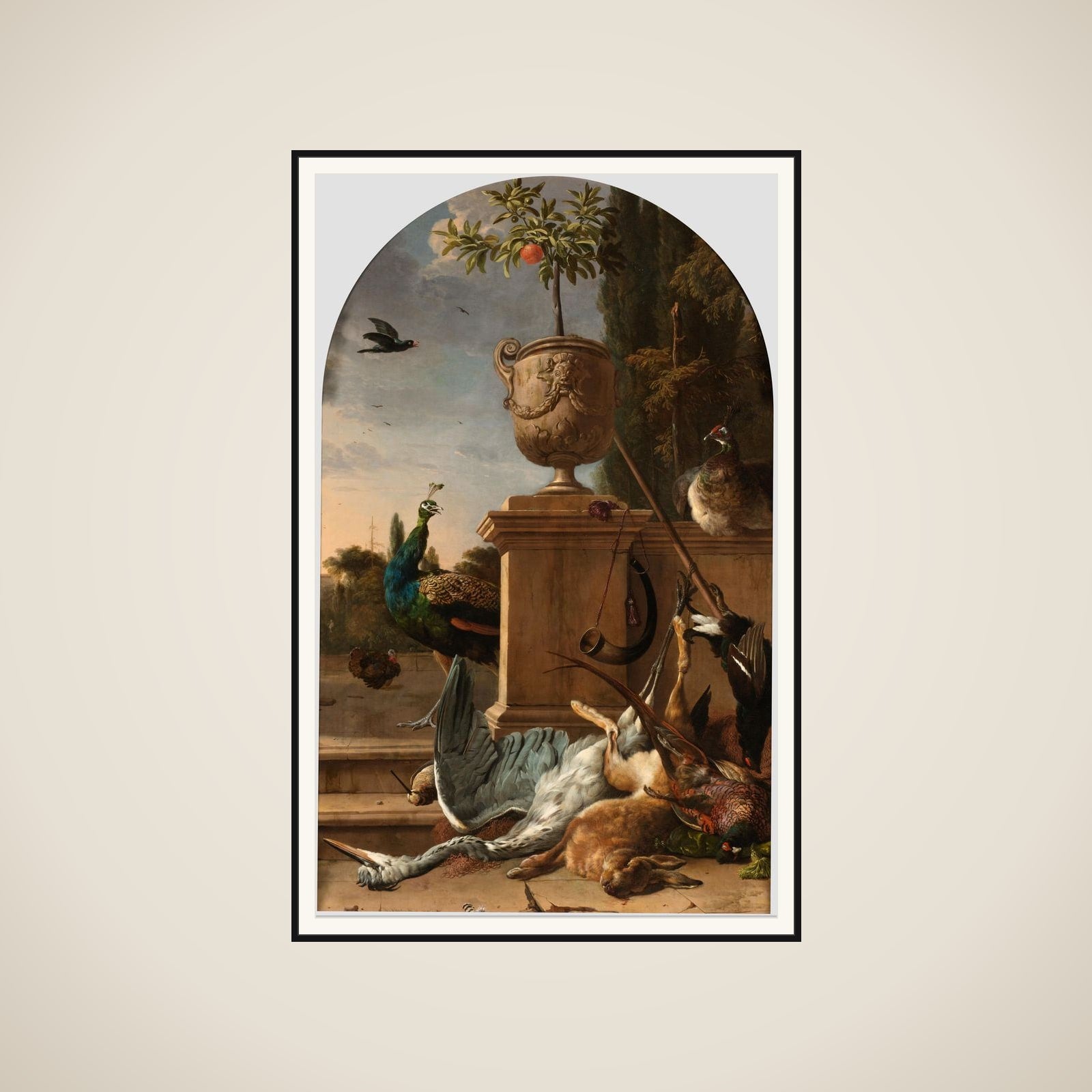 A Hunter's Bag on a Terrace framed