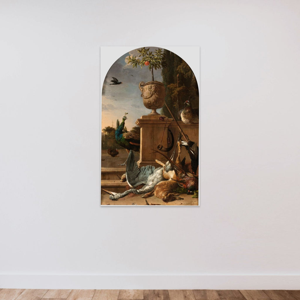 A Hunter's Bag on a Terrace unframed — shown to scale