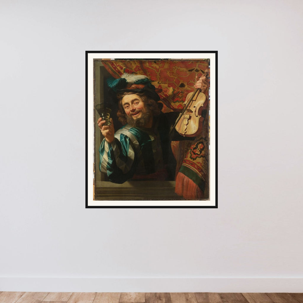 Merry Violinist with Wineglass framed — shown to scale