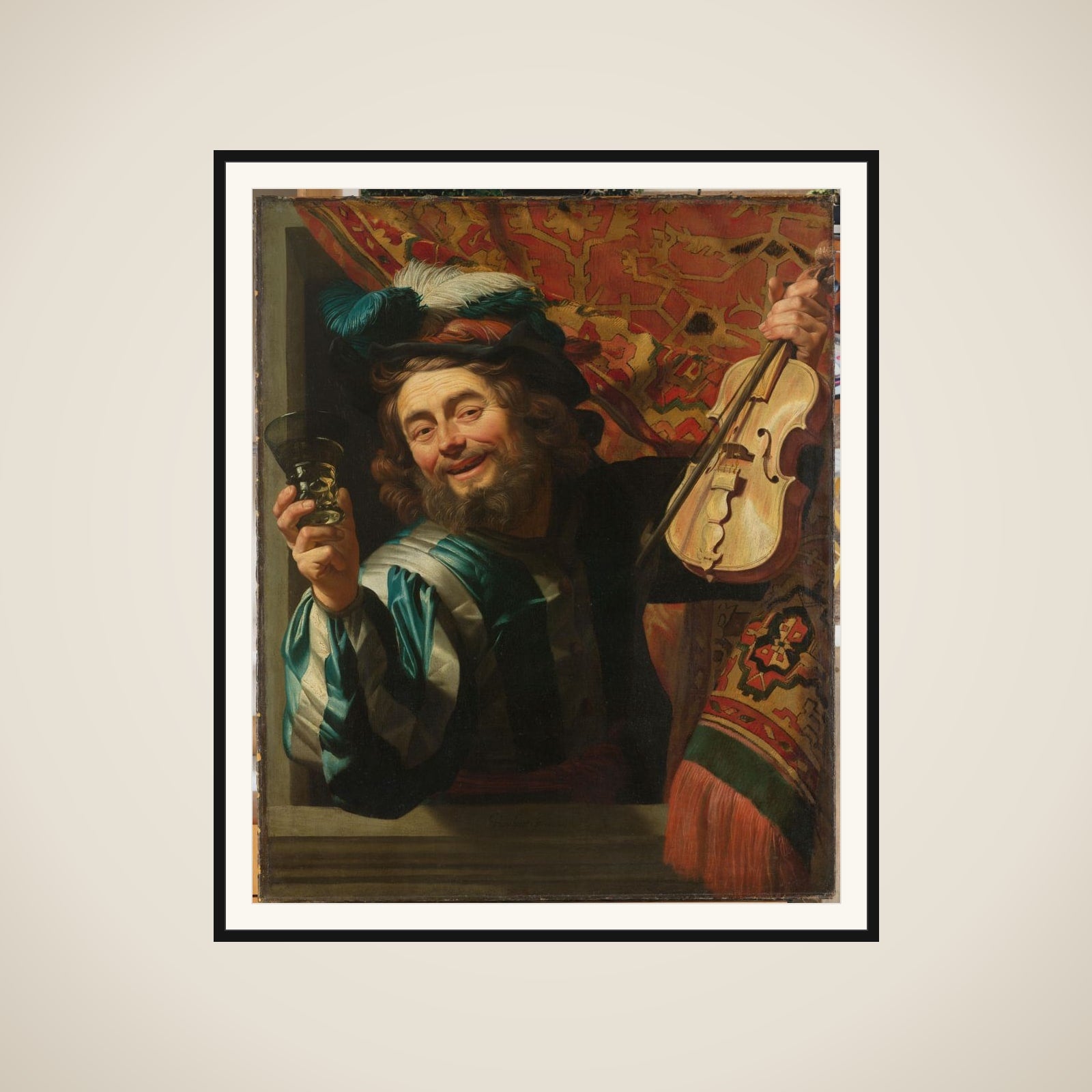 Merry Violinist with Wineglass framed