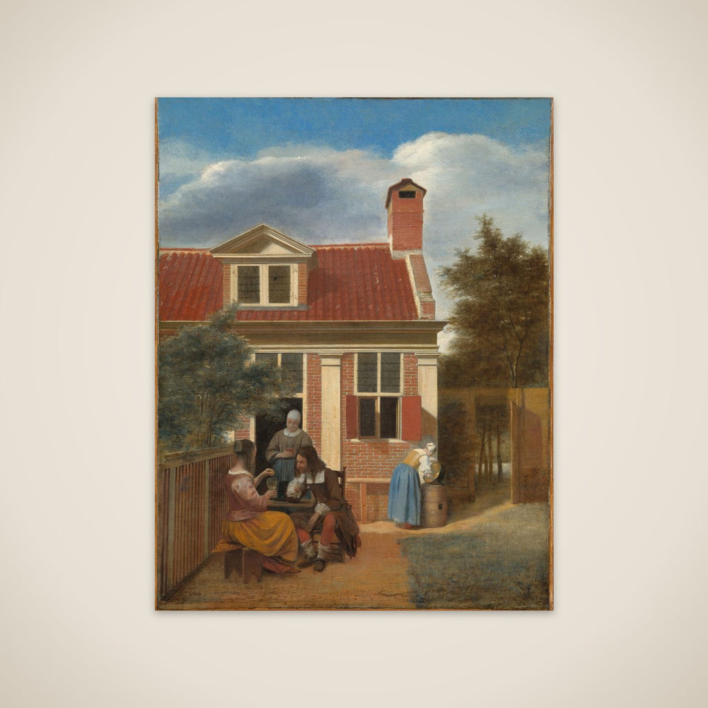 Three Women and a Man in the Courtyard behind a House unframed print