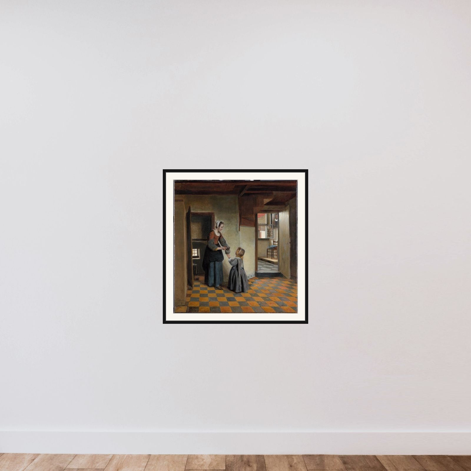 A Maid with a Child in a Pantry framed — shown to scale