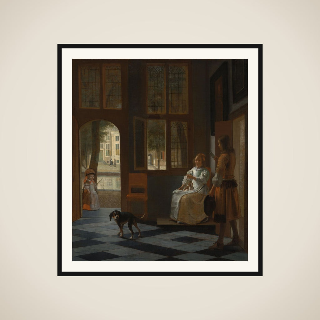 Man Handing a Letter to a Woman in the Entrance Hall of a House framed