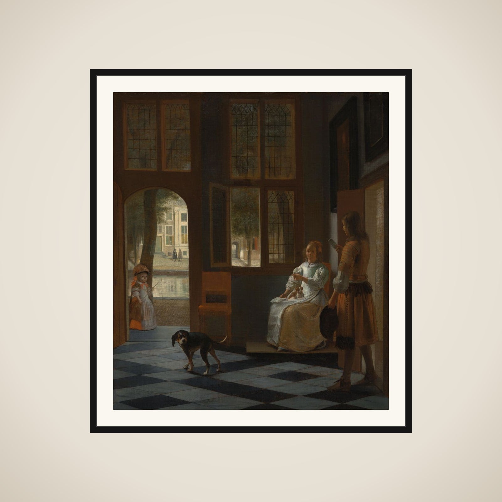 Man Handing a Letter to a Woman in the Entrance Hall of a House framed