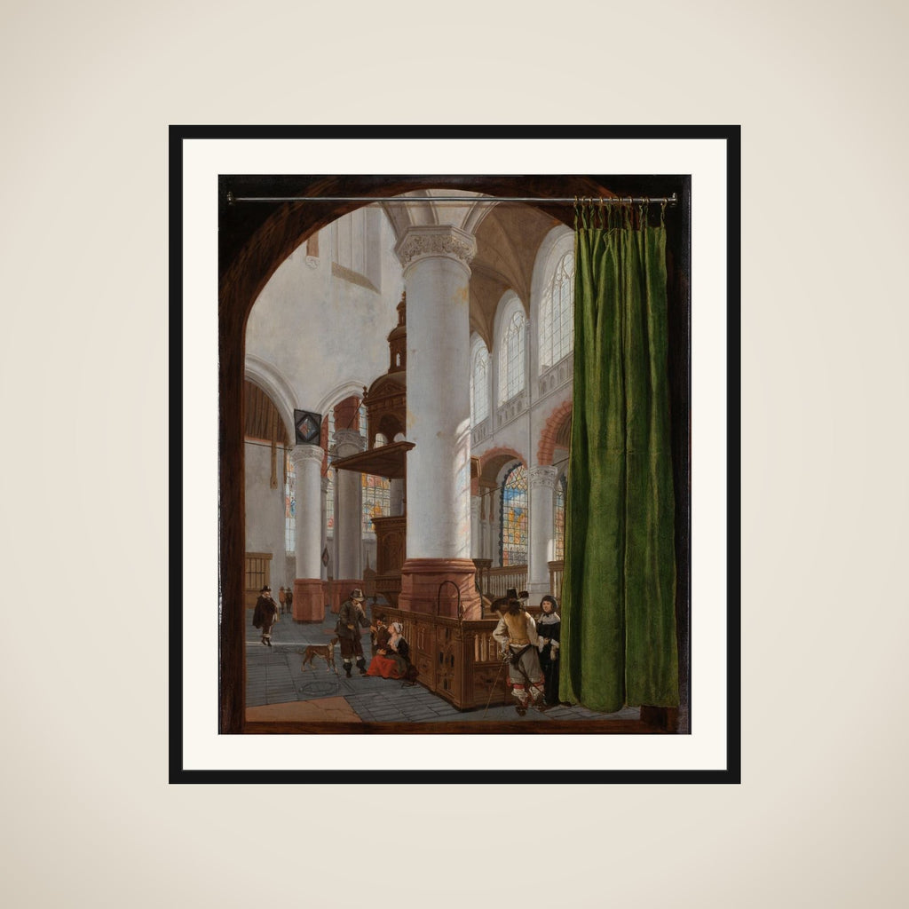 Interior of the Oude Kerk in Delft, with a Trompe l’Oeil Curtain framed